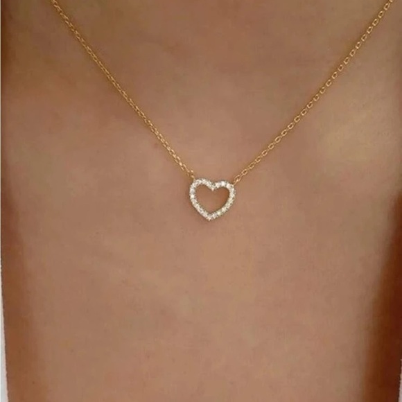 GOLD Heart Rhinestone Necklace - Picture 1 of 2